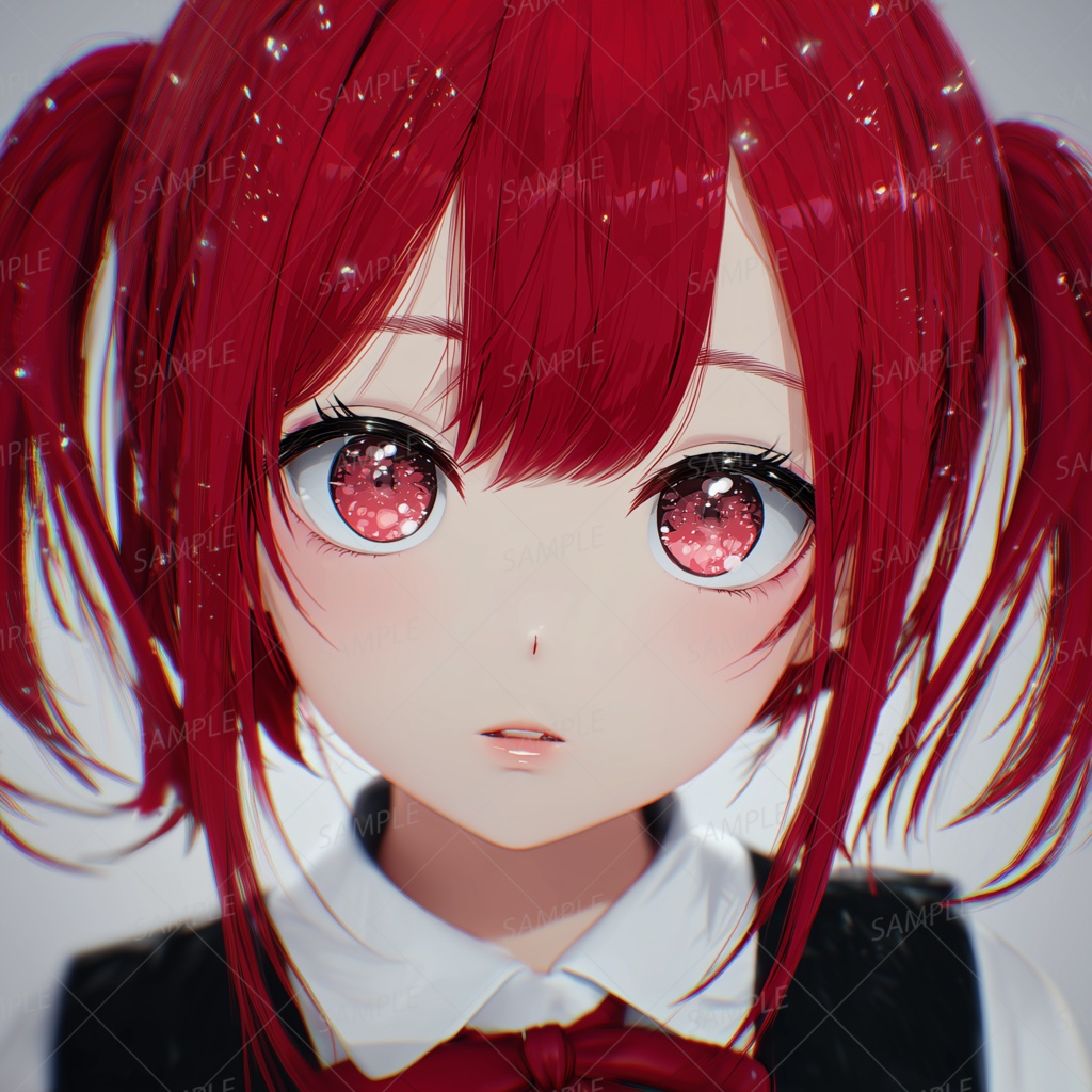 D0002：キラキラ瞳で見つめる赤髪ツインテールの女の子[アイコン・正方形]