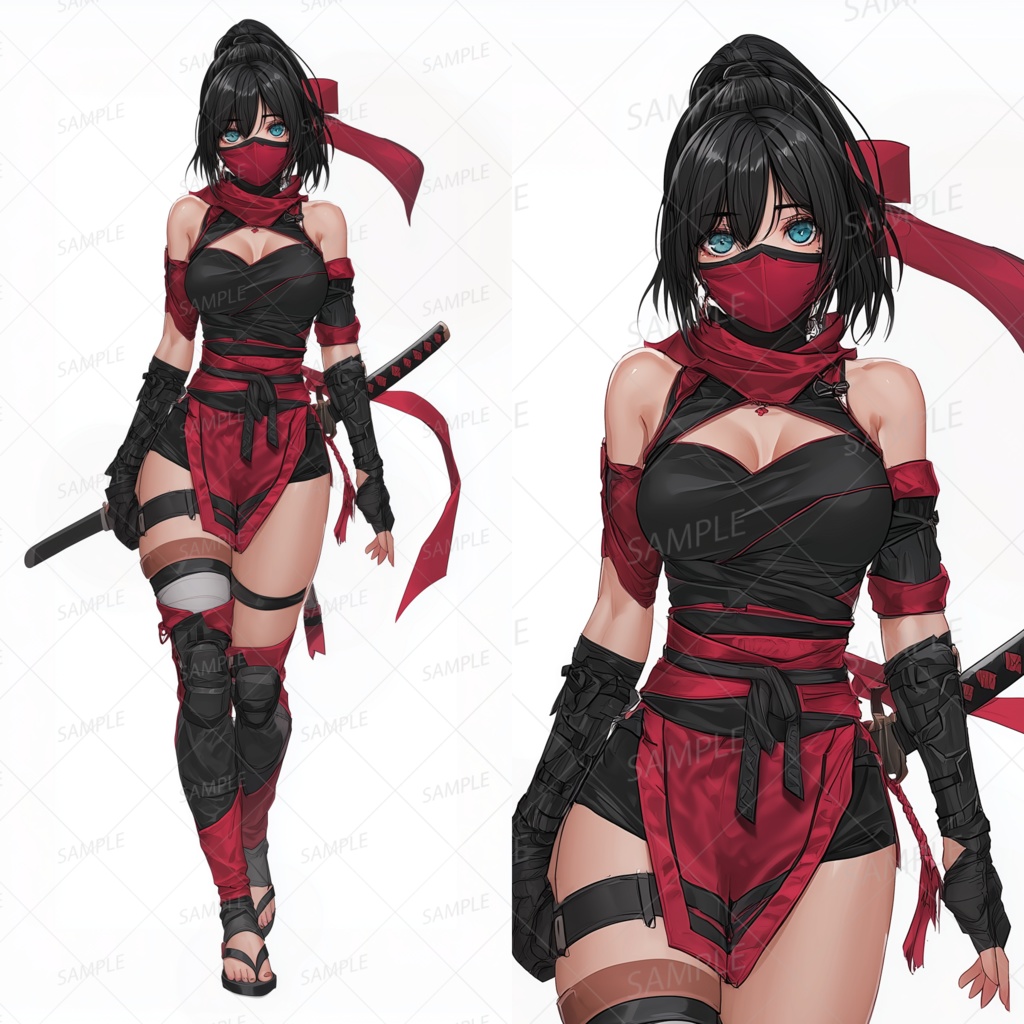 A0067：赤黒装束に身を包んだグラマラスくノ一[立ち絵・縦画面]
