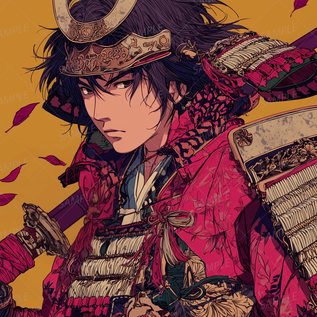 B0010：桃紅の甲冑に身を包む若き戦国武将[PC壁紙・横画面]