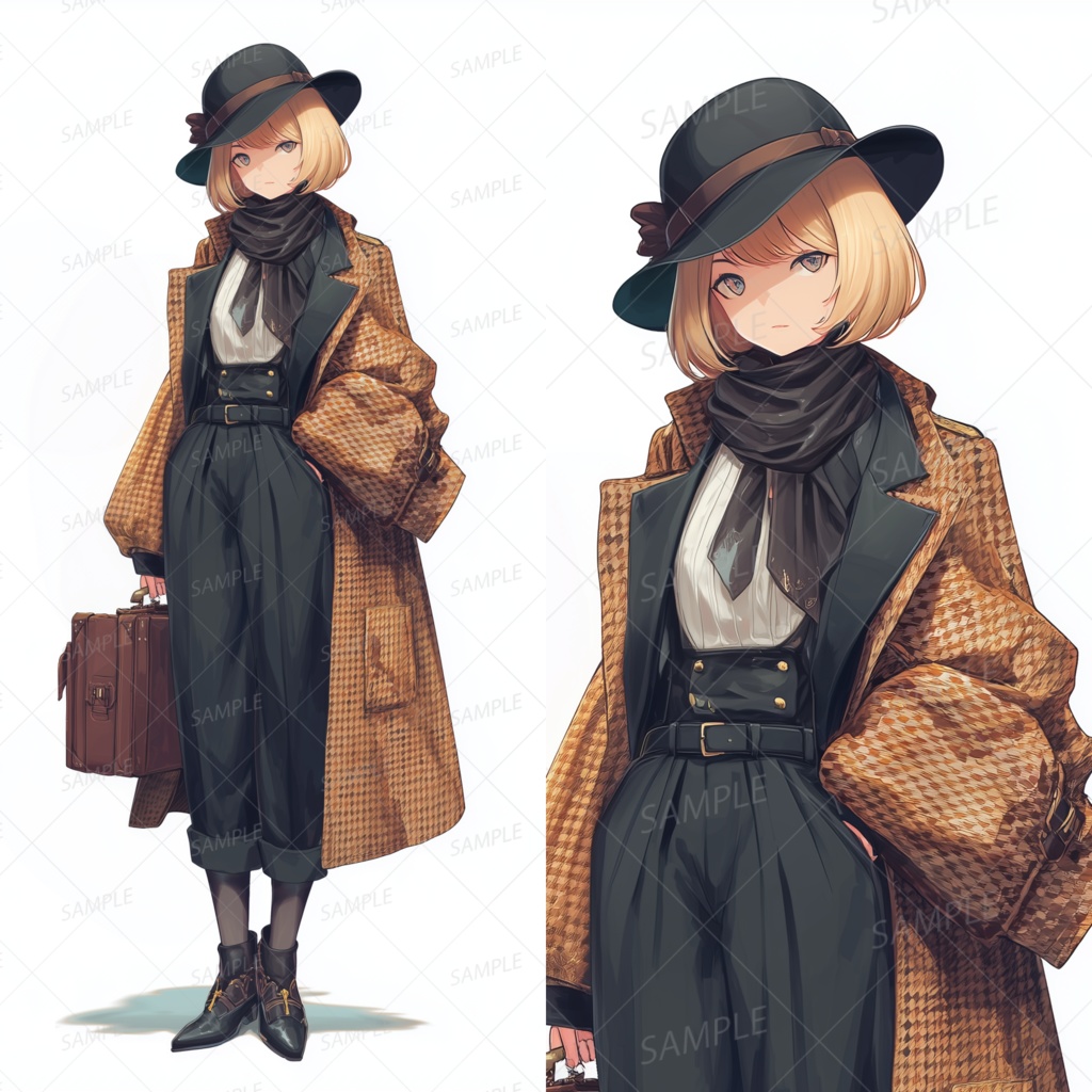 A0088：トランクケースを持った金髪ボブ少女[立ち絵・縦画面]