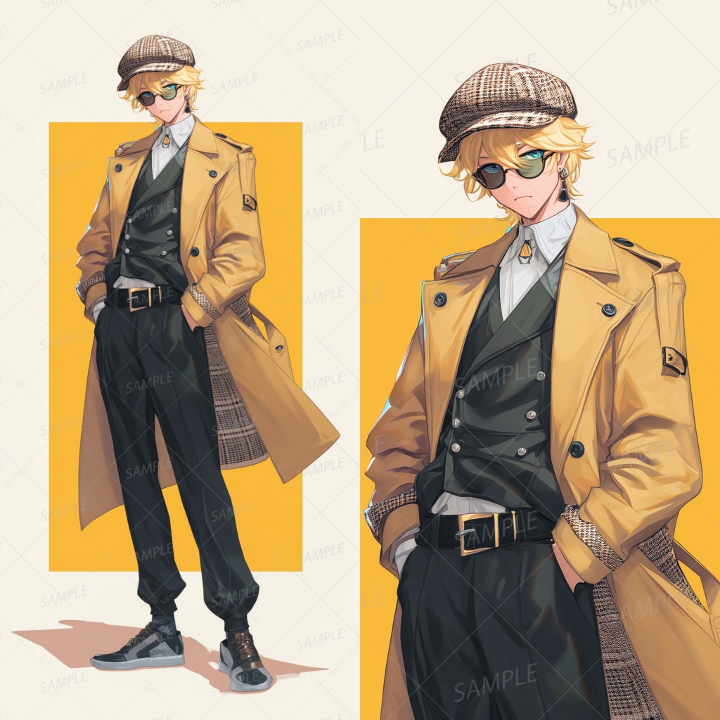 A0091：ベージュのコートのサングラスをかけた探偵[立ち絵・縦画面]