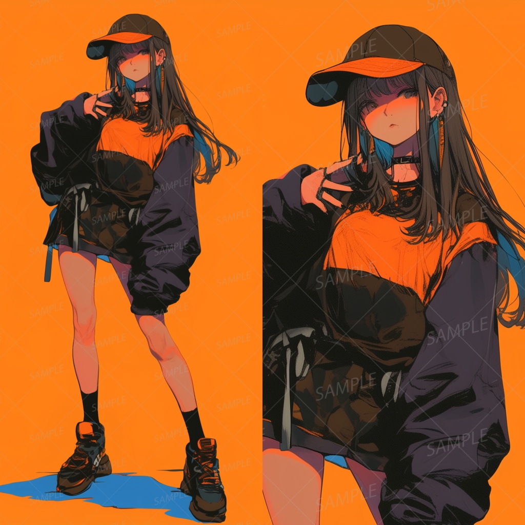 A0095：キャップをかぶるダボっとしたパーカー女子[立ち絵・縦画面]