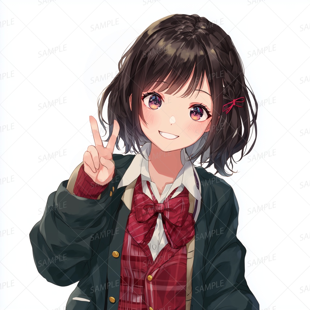 D0003：ピースサインをする笑顔の制服女子[アイコン・正方形]