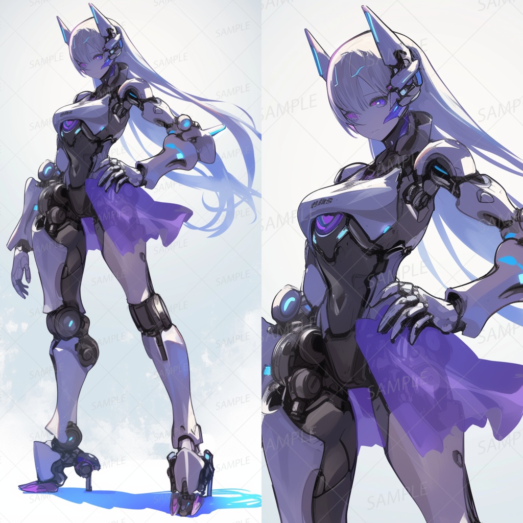 A0102：アンテナ付き紫髪の女性型サイボーグ[立ち絵・縦画面]