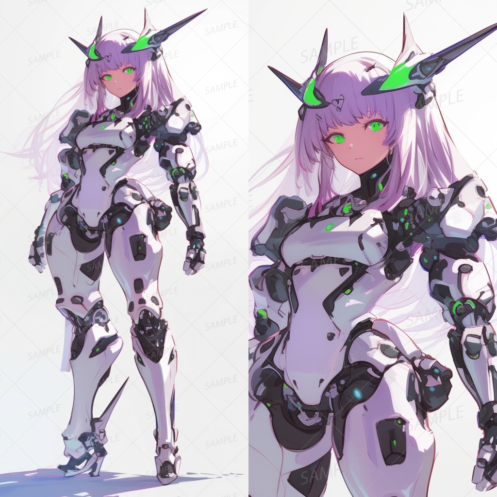 A0106：緑の角と瞳を持つ戦闘アンドロイド[立ち絵・縦画面]