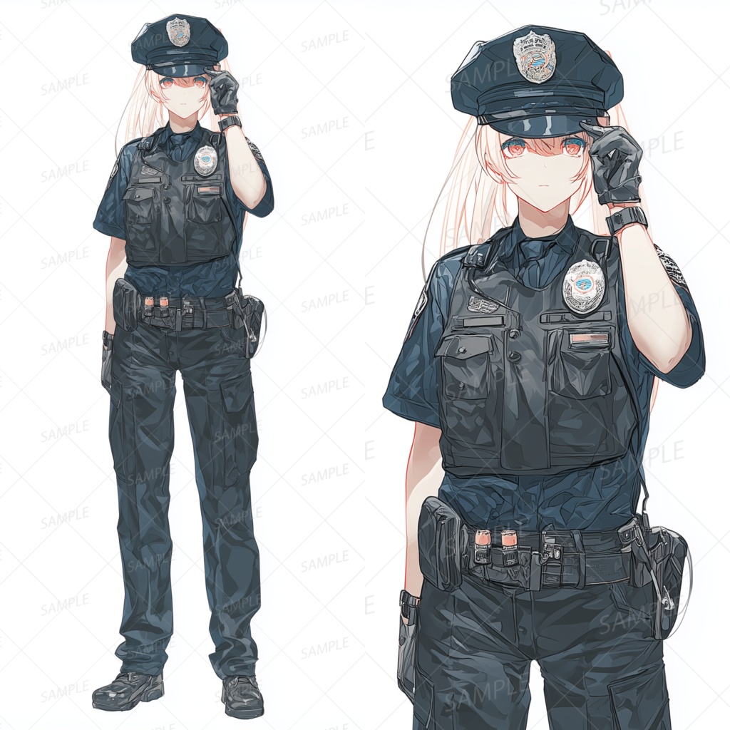 A0158：ポリスハットと防弾ベストの女性警官[立ち絵・縦画面]