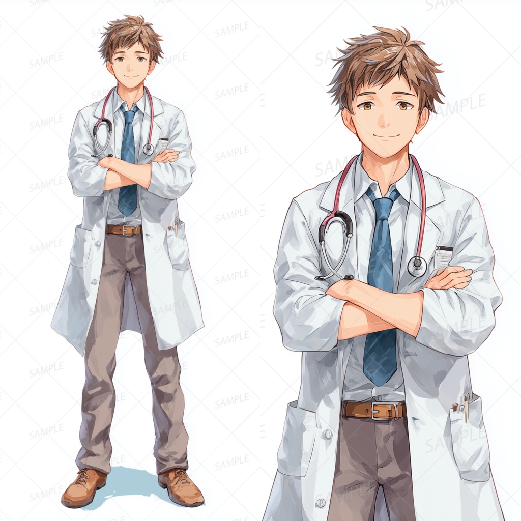 A0165：白衣と聴診器の若手の爽やか男性医師[立ち絵・縦画面]