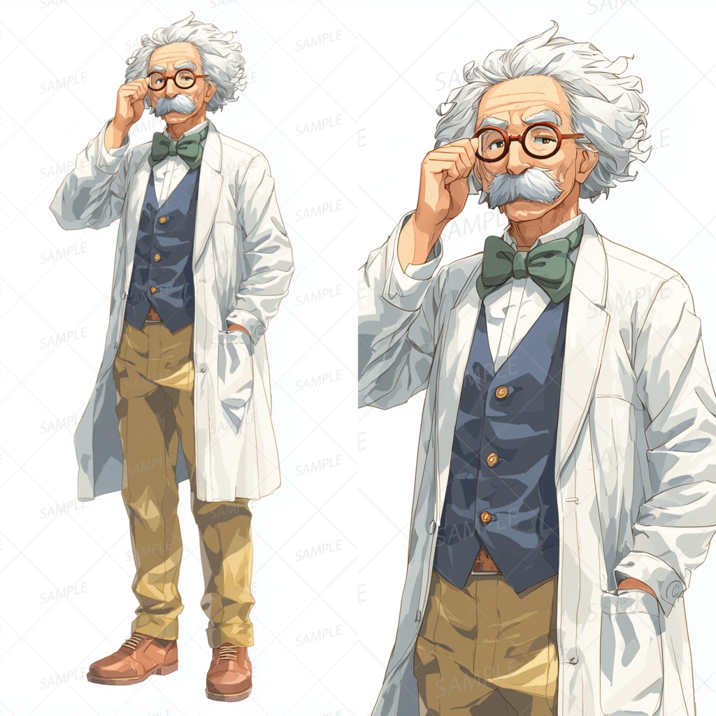 A0166：丸眼鏡と白髪ひげのベテラン学者[立ち絵・縦画面]