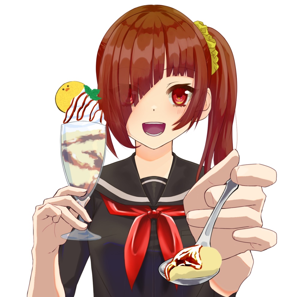 パフェをあ~んする手