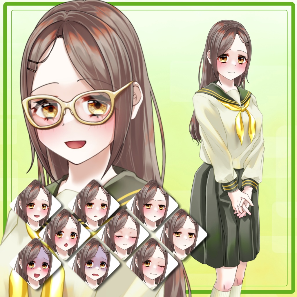 【差分計20種】緑セーラーの清楚な女子高生