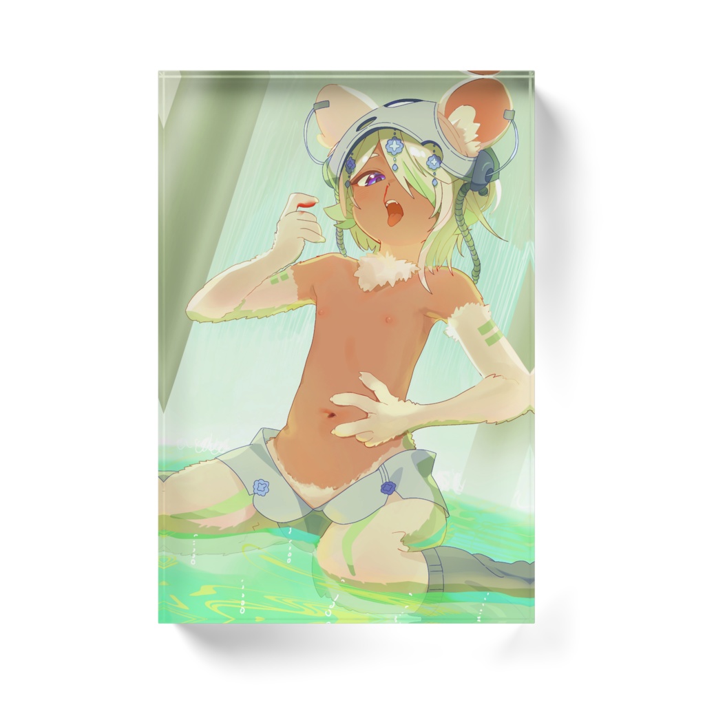 褐色少年アクリルブロック