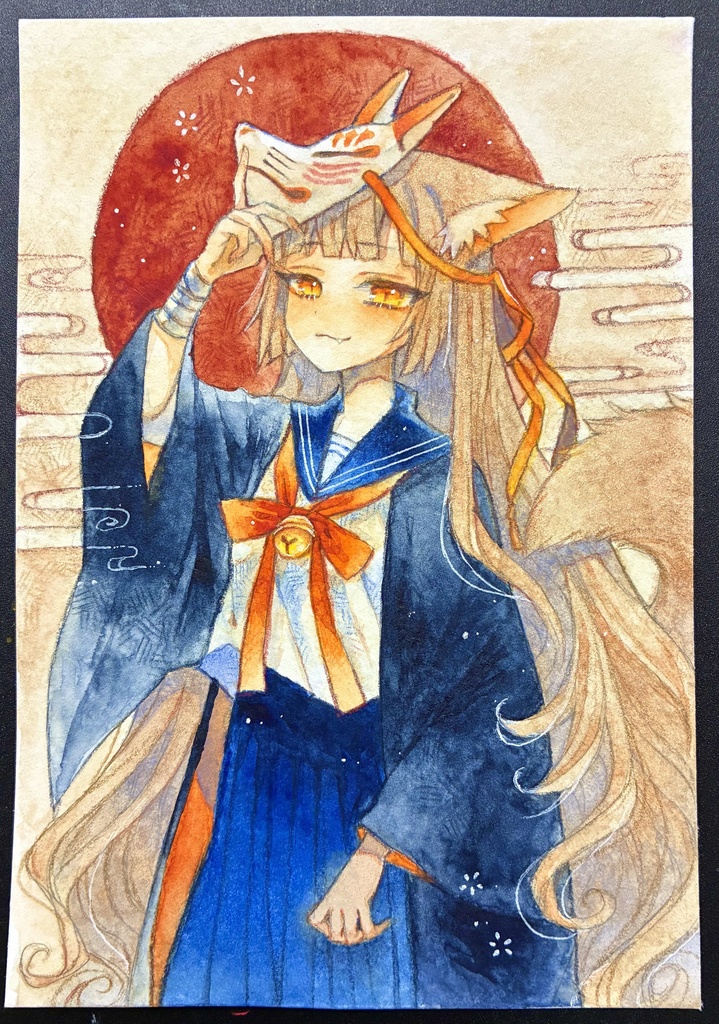 羽織セーラー服の狐ちゃん🦊　フレームレス原画