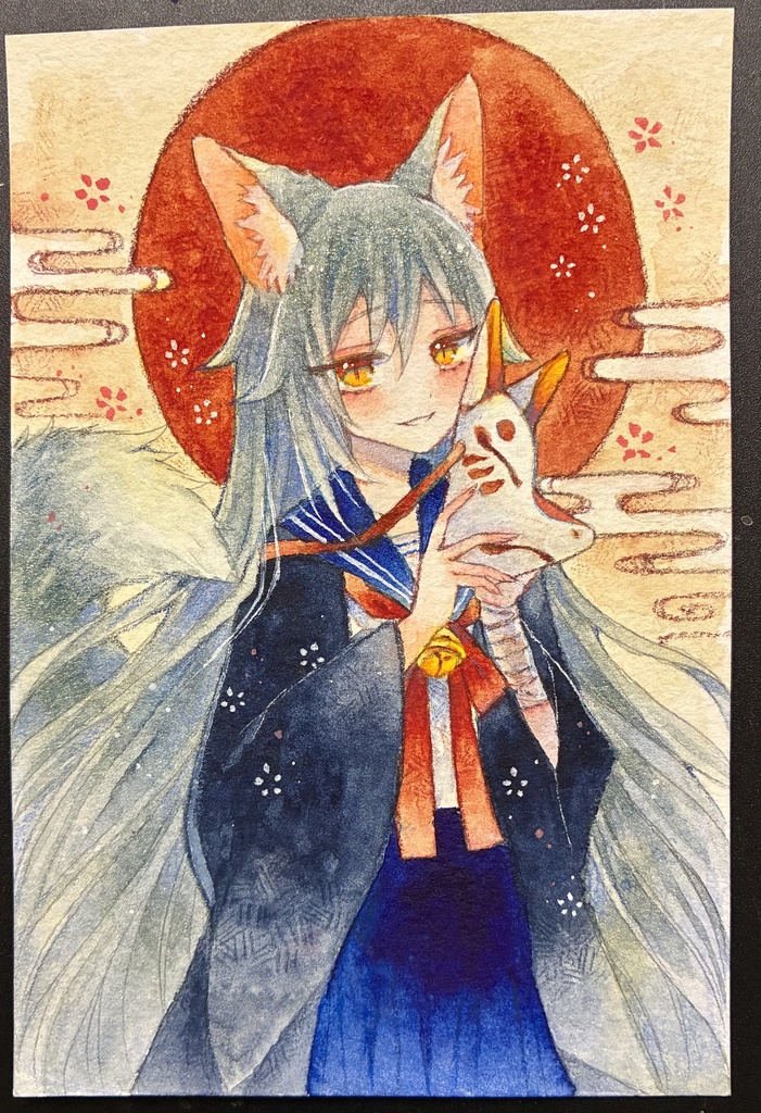 羽織セーラー服の狐ちゃん🦊　フレームレス原画