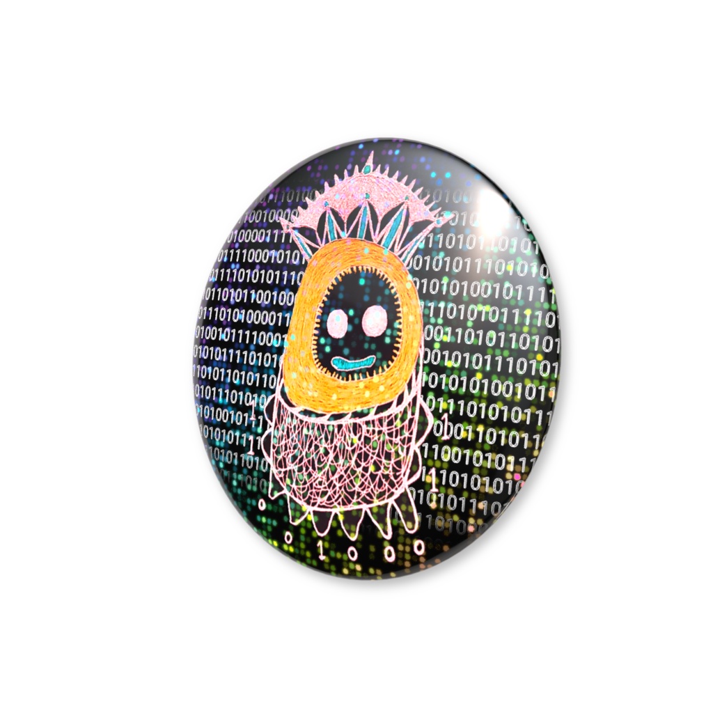 バグタロウのホログラム缶バッジ黒(グリッター柄)56mm