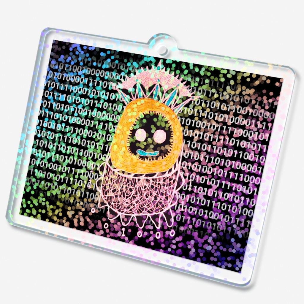 バグタロウのホログラムアクリルキーホルダー黒(グリッター柄)