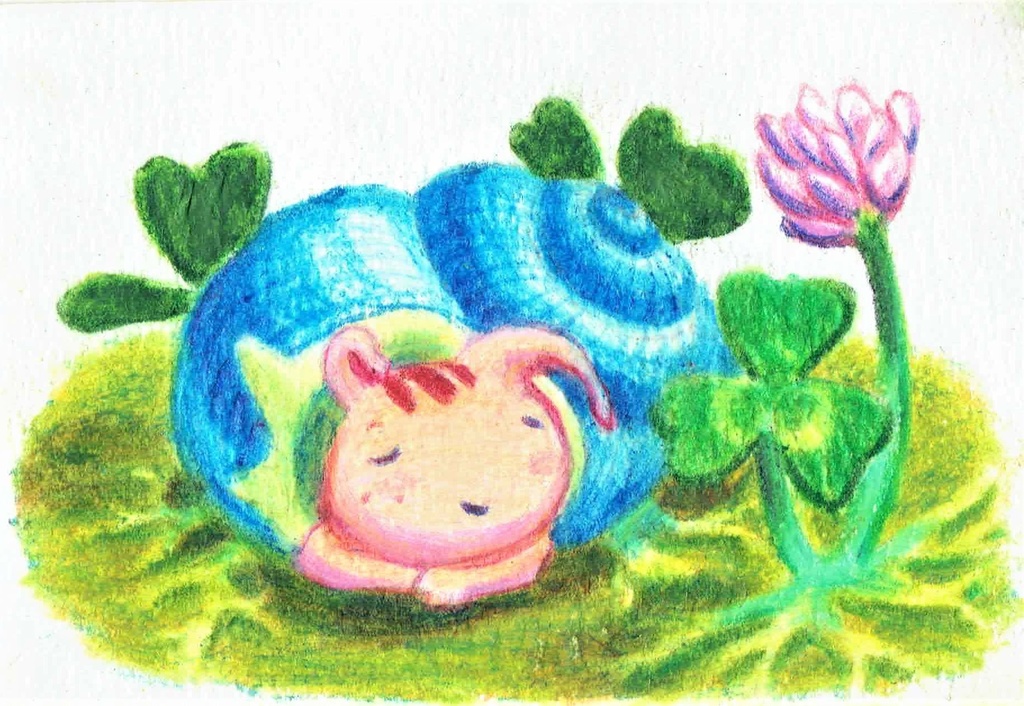 ミニ原画「春眠かたつむり」