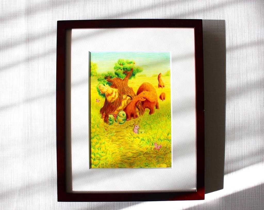 色鉛筆画「再会の花畑」