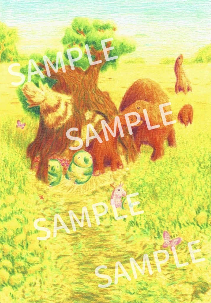 色鉛筆画「再会の花畑」