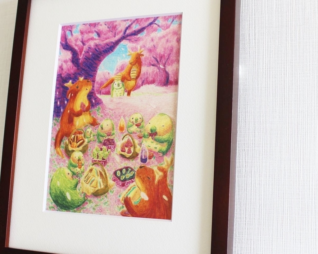 色鉛筆画「ごちそうを持ち寄って」