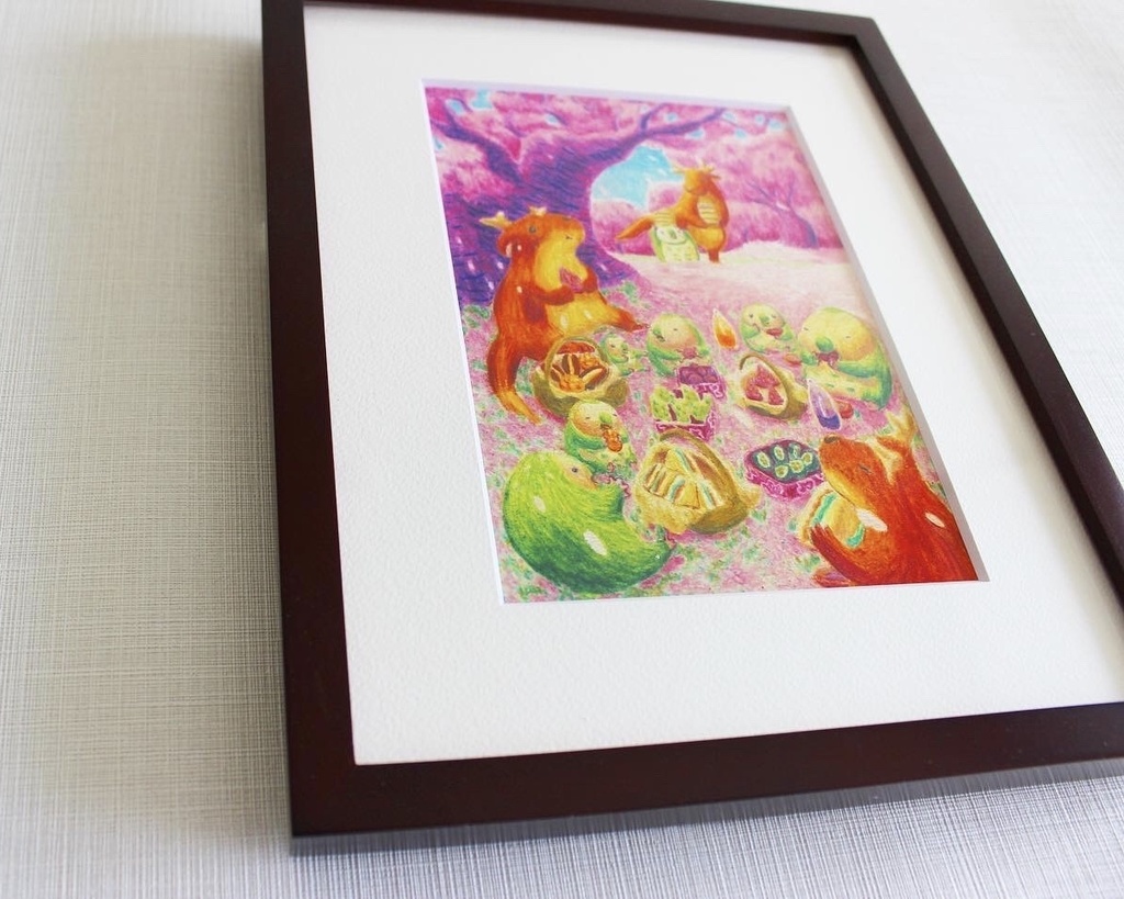 色鉛筆画「ごちそうを持ち寄って」