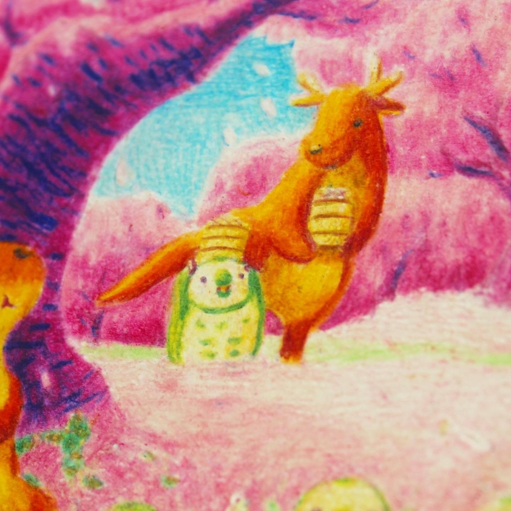 色鉛筆画「ごちそうを持ち寄って」