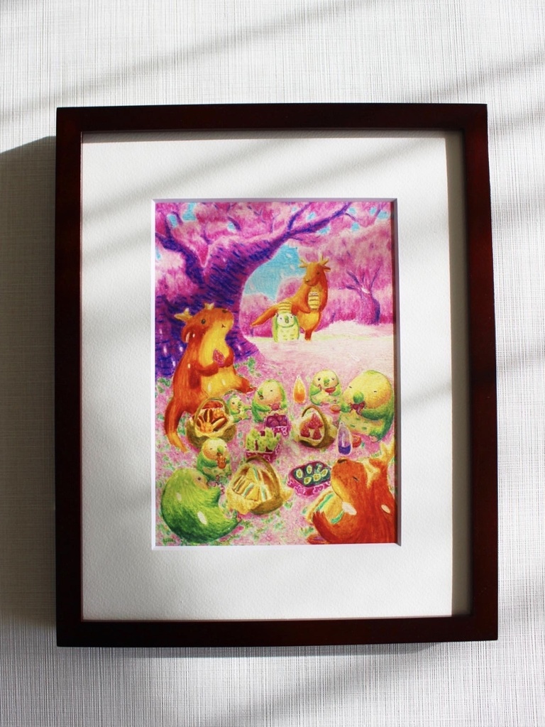 色鉛筆画「ごちそうを持ち寄って」