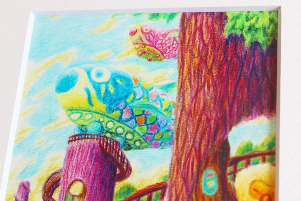 色鉛筆画「未来に届くバス」