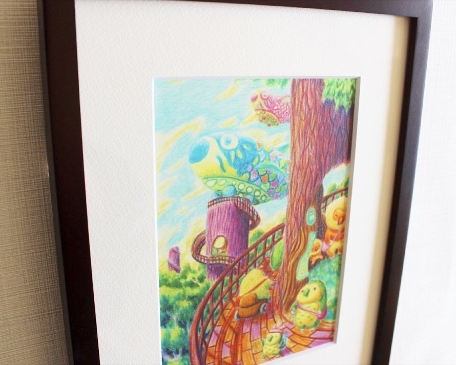 色鉛筆画「未来に届くバス」