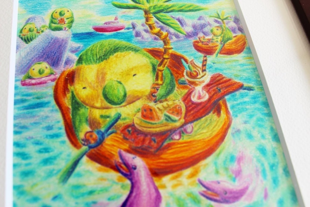 色鉛筆画「スイカのおすそわけ」