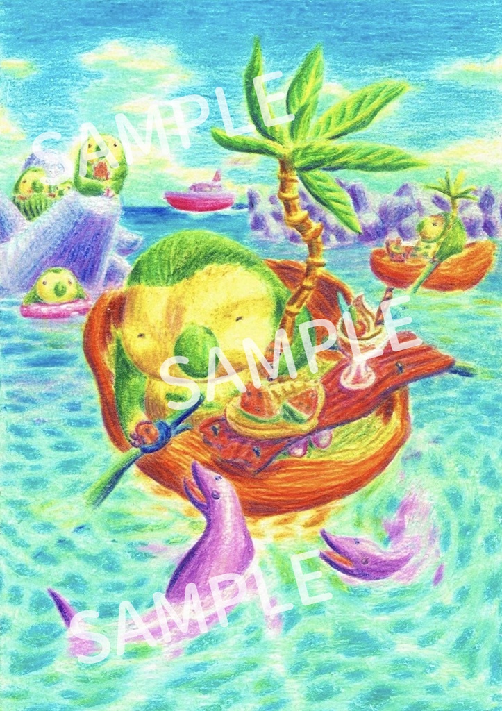 色鉛筆画「スイカのおすそわけ」