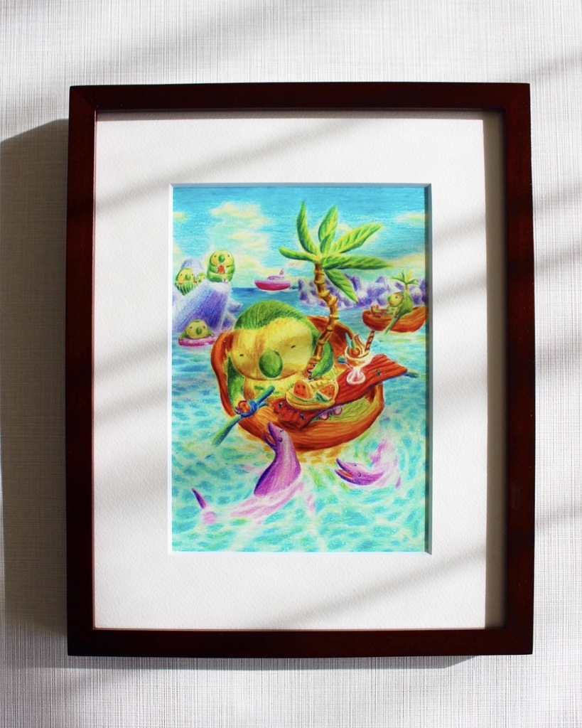 色鉛筆画「スイカのおすそわけ」