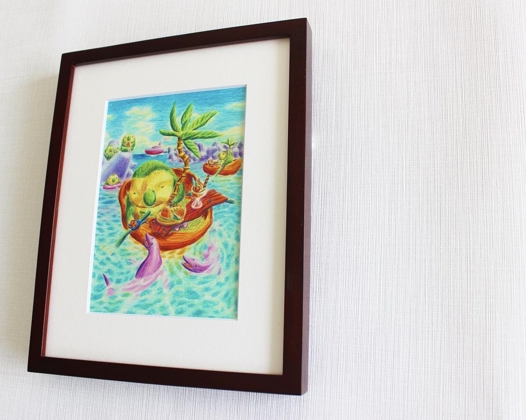 色鉛筆画「スイカのおすそわけ」