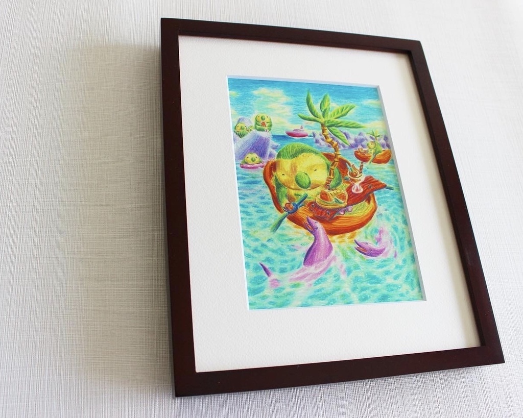 色鉛筆画「スイカのおすそわけ」