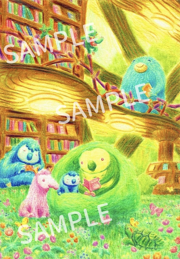 色鉛筆画「緑の図書館」