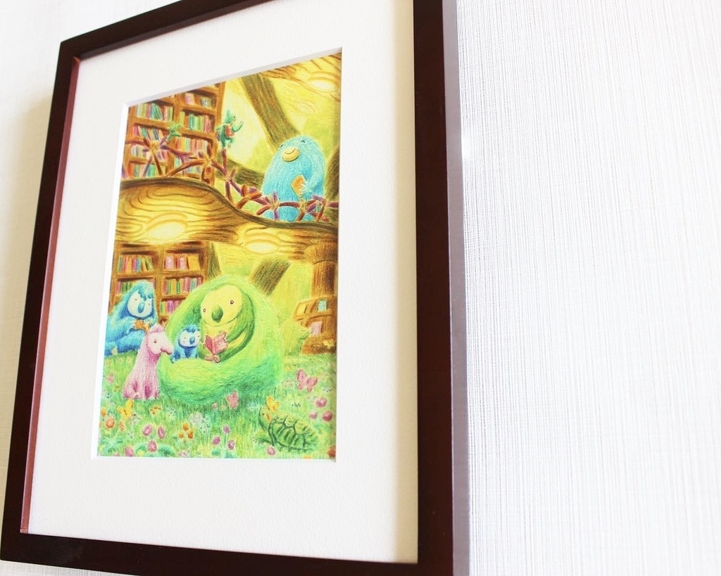 色鉛筆画「緑の図書館」