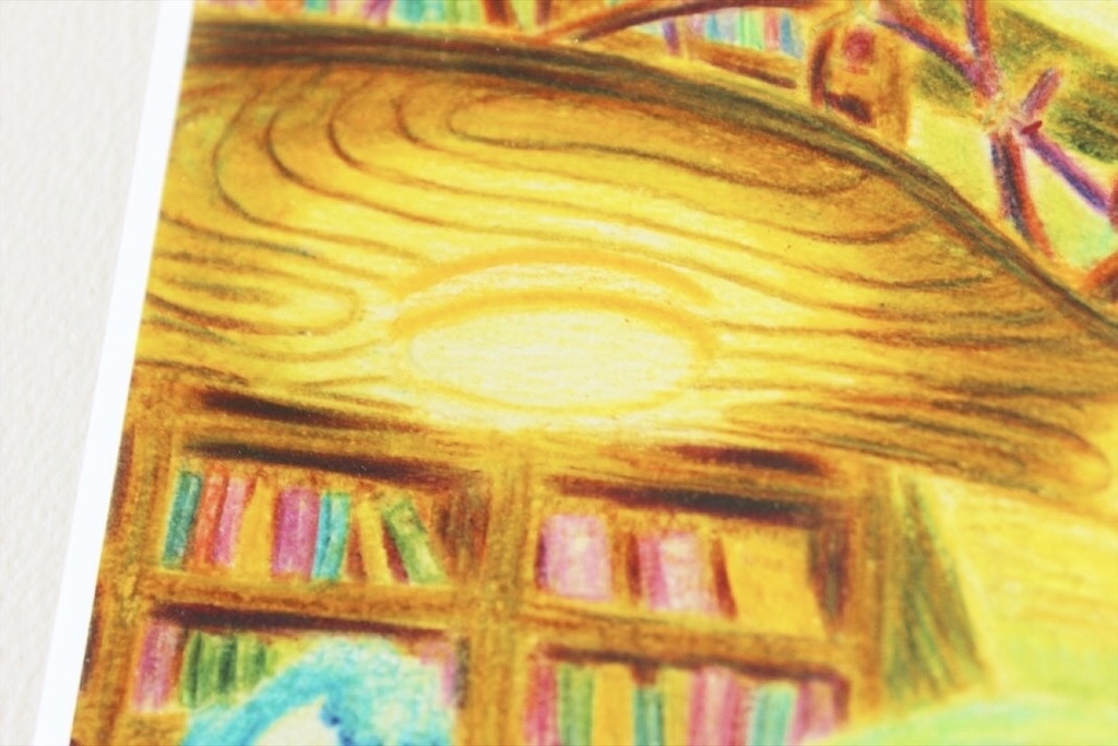 色鉛筆画「緑の図書館」