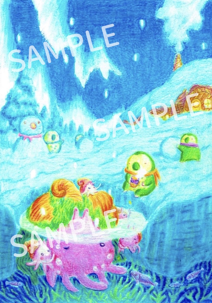 色鉛筆画「にぎやかな冬眠」