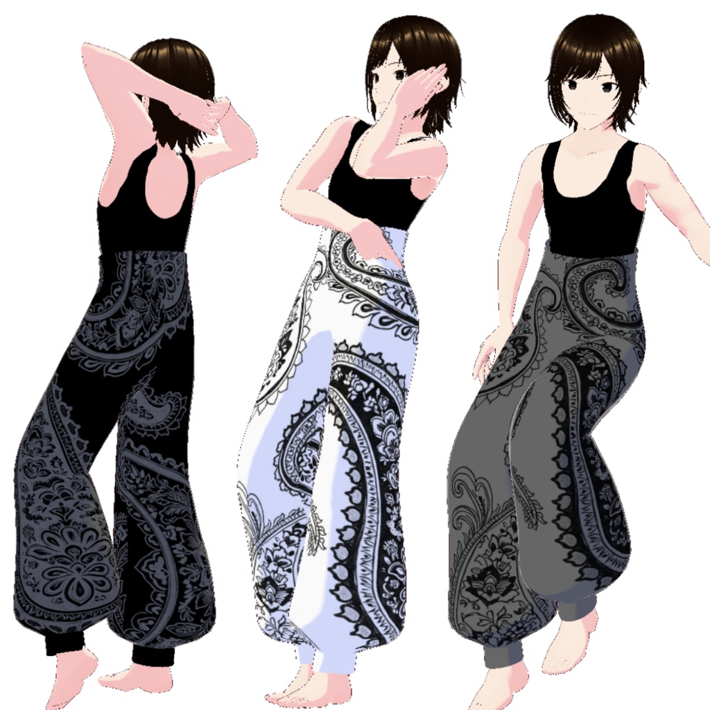 【#Vroid】ペイズリー柄のサルエルパンツ カラーバリエーションセット|Paisley Sarouel Pants Set