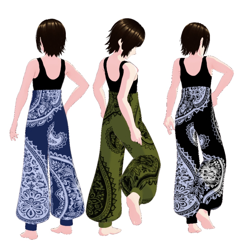 【#Vroid】ペイズリー柄のサルエルパンツ カラーバリエーションセット|Paisley Sarouel Pants Set
