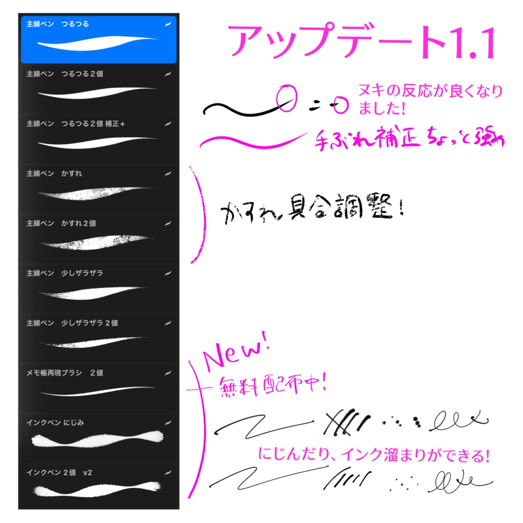 【Procreate】サクサクかける主線ペン4種+2値ペン