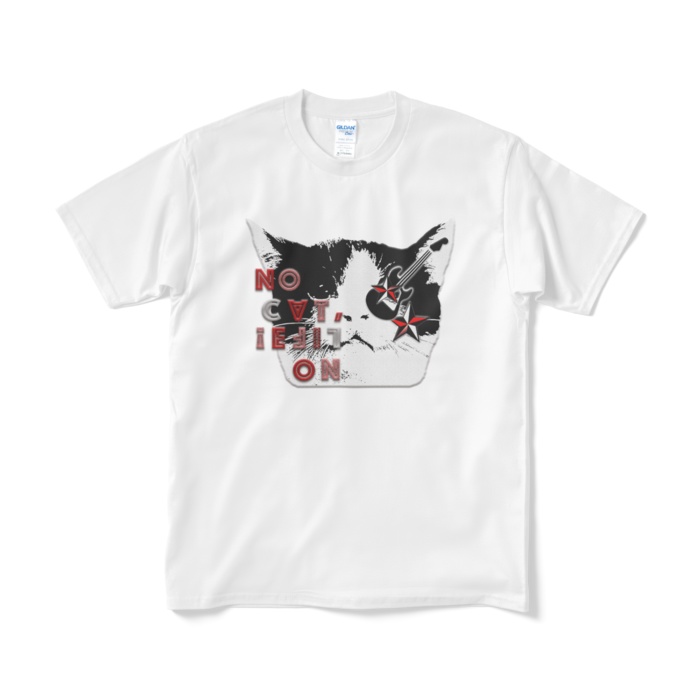 送料込み「NO CAT, NO LIFE!」猫フェイス 半袖Tシャツ 5.3オンス ホワイト
