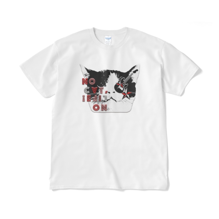 送料込み「NO CAT, NO LIFE!」猫フェイス 半袖Tシャツ 5.3オンス ホワイト