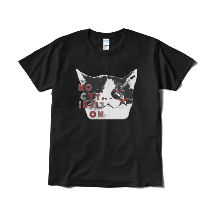 送料込み「NO CAT, NO LIFE」猫フェイス 半袖Tシャツ 5.3オンス ブラック