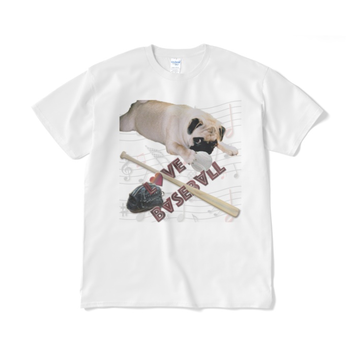 送料込み「LOVE BASEBALL」パグ 半袖Tシャツ 5.3オンス ホワイト