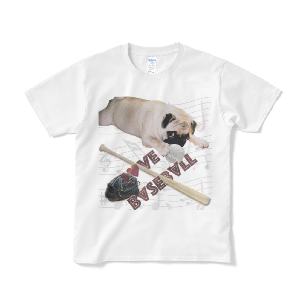 送料込み「LOVE BASEBALL」パグ 半袖Tシャツ 5.3オンス ホワイト
