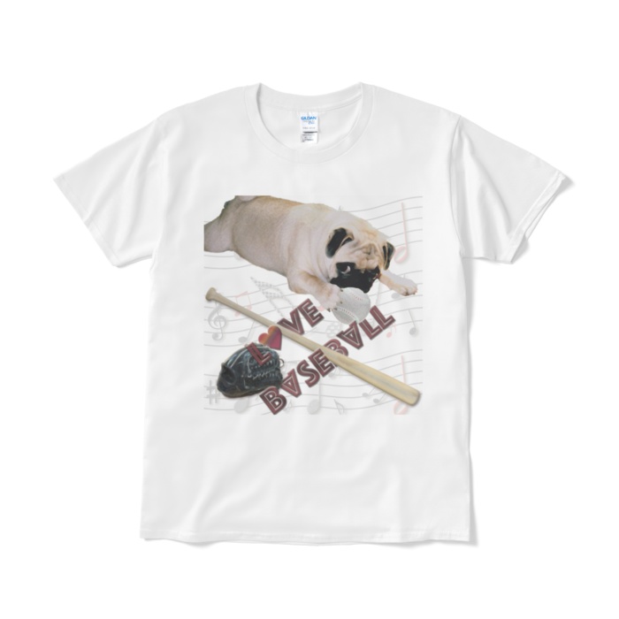 送料込み「LOVE BASEBALL」パグ 半袖Tシャツ 5.3オンス ホワイト
