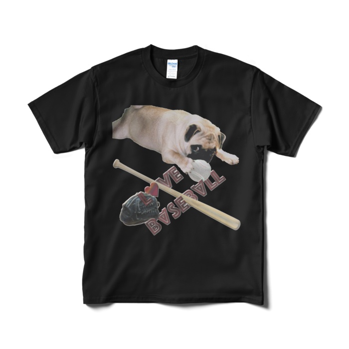 送料込み「LOVE BASEBALL」パグ 半袖Tシャツ 5.3オンス ブラック