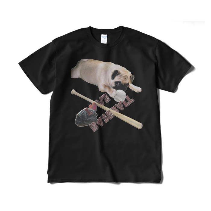 送料込み「LOVE BASEBALL」パグ 半袖Tシャツ 5.3オンス ブラック