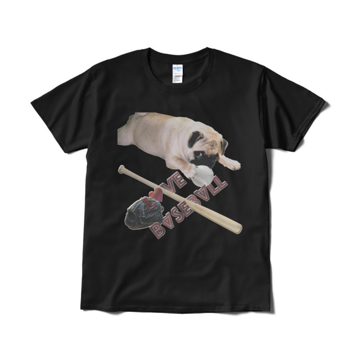 送料込み「LOVE BASEBALL」パグ 半袖Tシャツ 5.3オンス ブラック