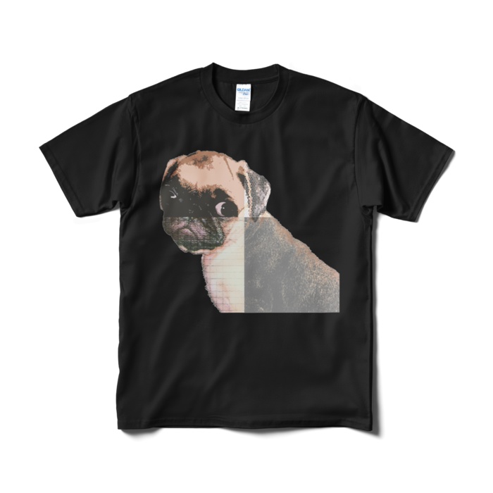 送料込み 見返りパグ 半袖Tシャツ 5.3オンス ブラック